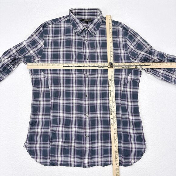John‎ Varvatos Shirt Mens Size Large Blue Purple Plaid Button Up Casual Travel - Picture 8 of 10